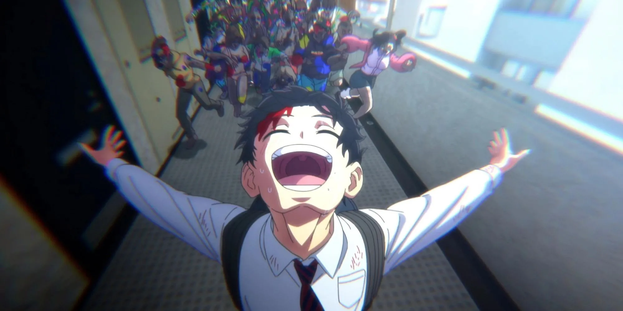 Akira Tendou vui vẻ chạy trốn zombie trong Zom 100: Bucket List Of The Dead