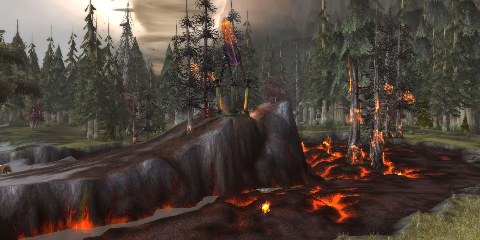 Ảnh chụp màn hình World of Warcraft Cataclysm, minh họa sự tàn phá của Deathwing