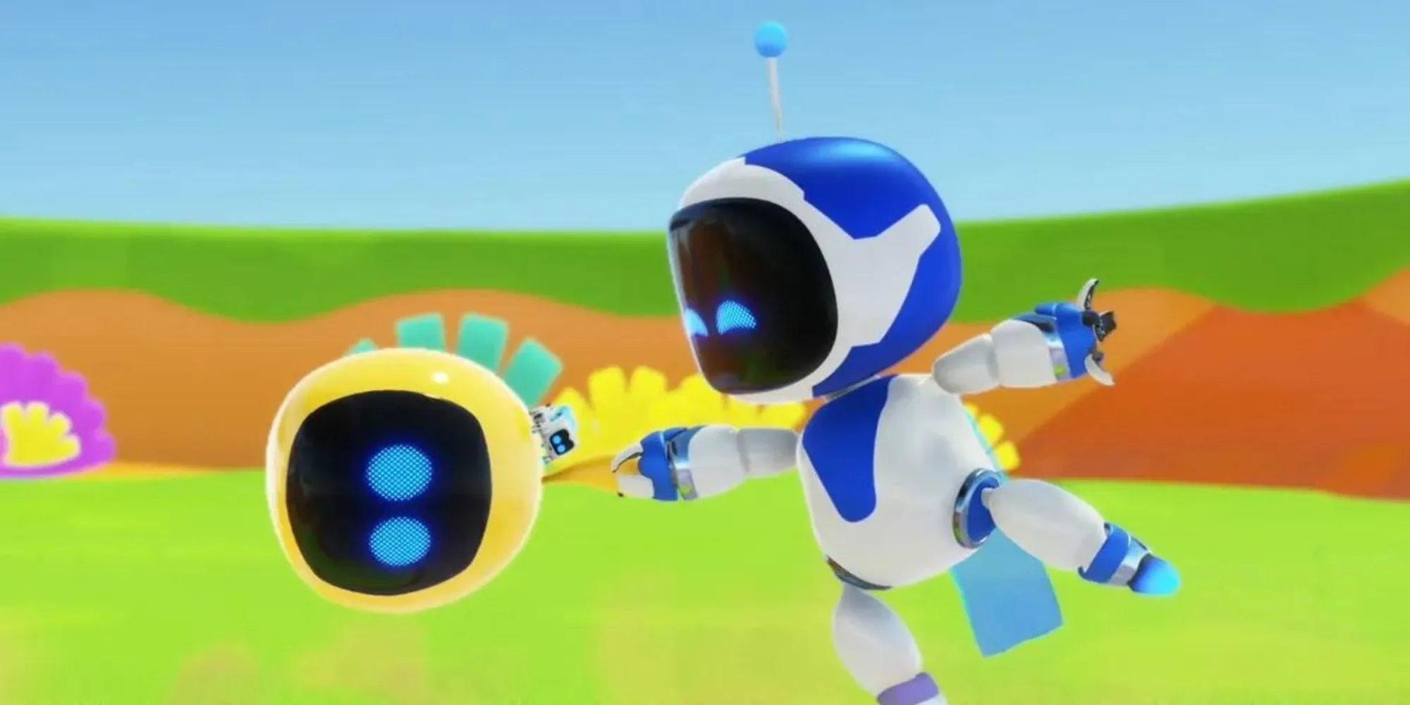 Astro Bot khám phá màn chơi đầy thử thách trên đường ray tàu hỏa trong game PS5
