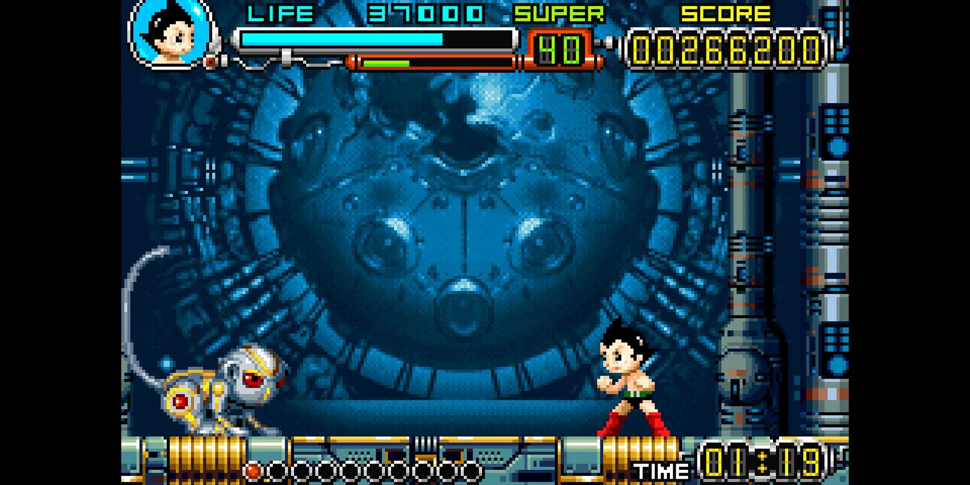 Astro Boy bay và chiến đấu trong một cảnh hành động