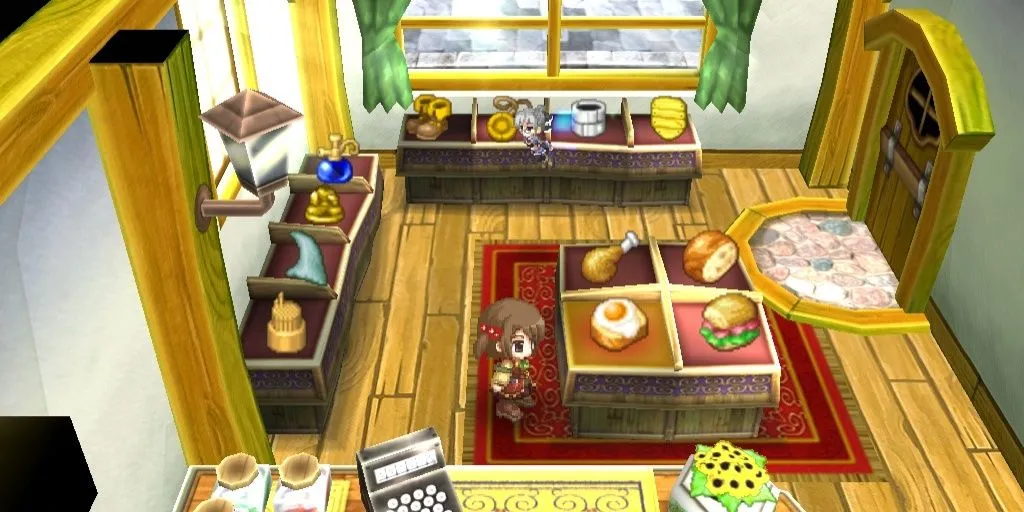 Bên trong cửa hàng vật phẩm được trang trí trong game Recettear: An Item Shop's Tale