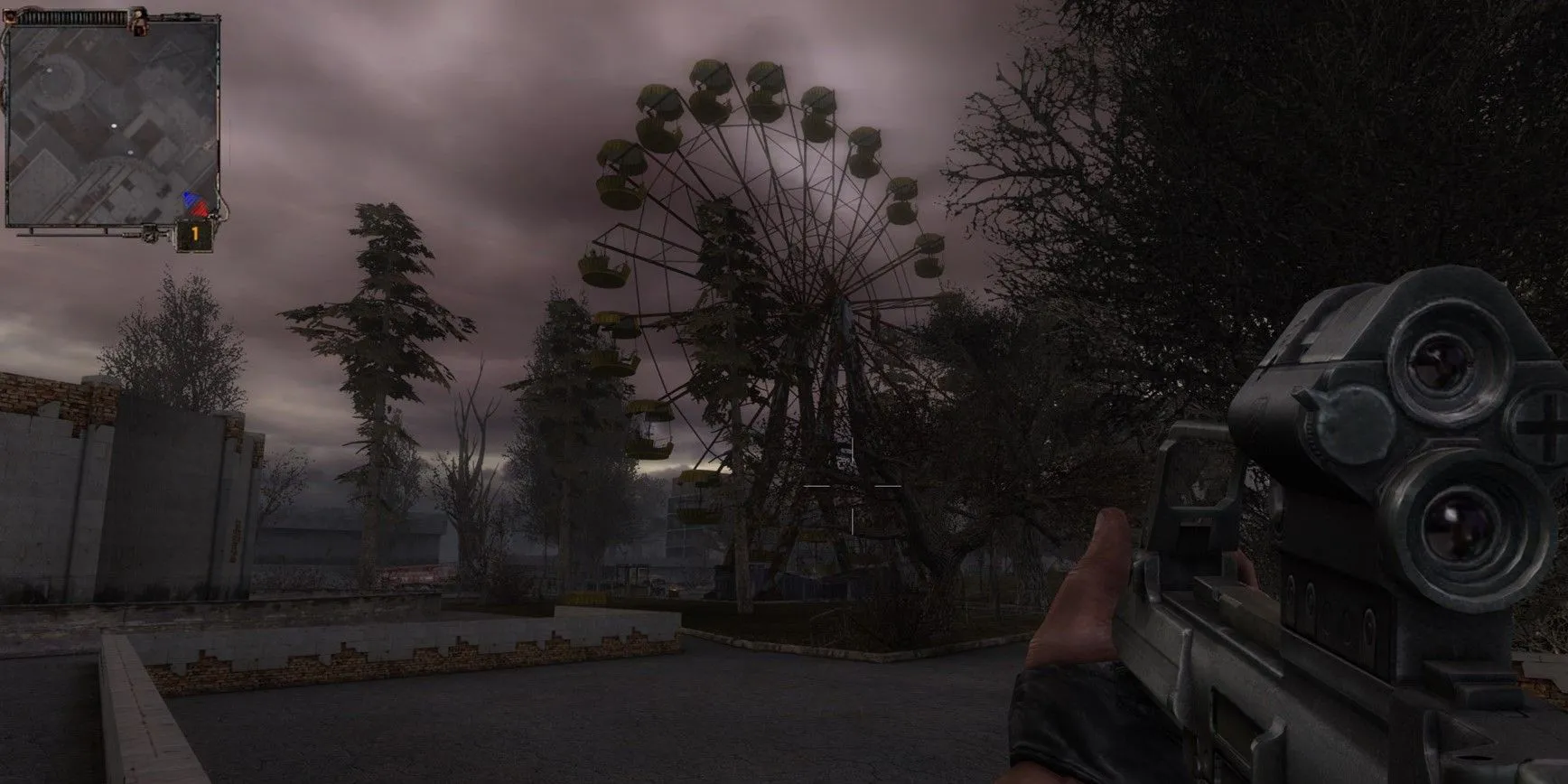 Bối cảnh hoang tàn ở khu vực Chernobyl trong game STALKER Shadow of Chernobyl