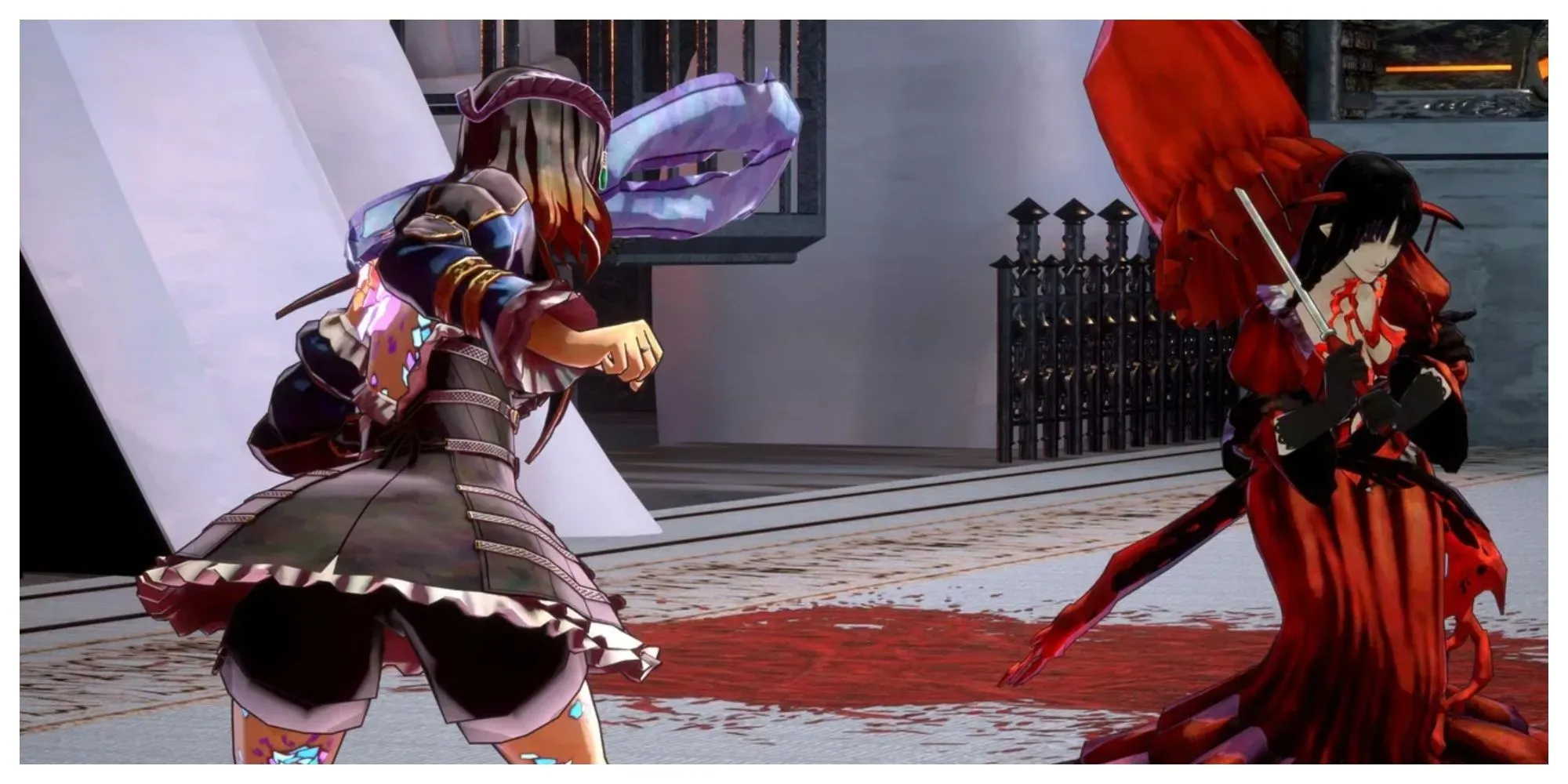 Boss Bloodless trong Bloodstained Ritual of the Night sử dụng ma thuật máu để tấn công người chơi, lấp đầy màn hình bằng các đòn đánh dựa trên chất lỏng màu đỏ.