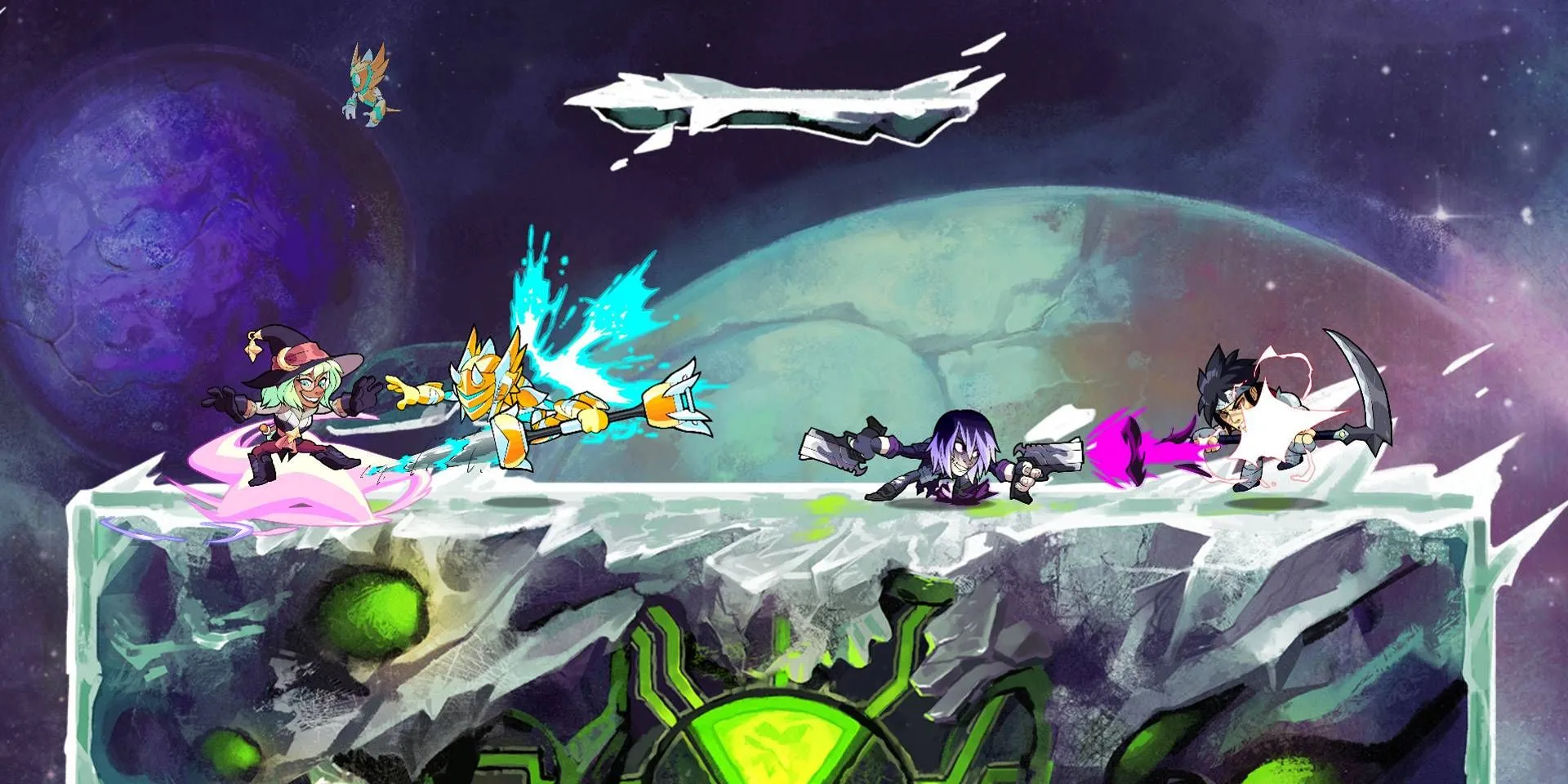 Các nhân vật hoạt hình trong Brawlhalla đang giao chiến ác liệt trên một bản đồ theo chủ đề Ben 10
