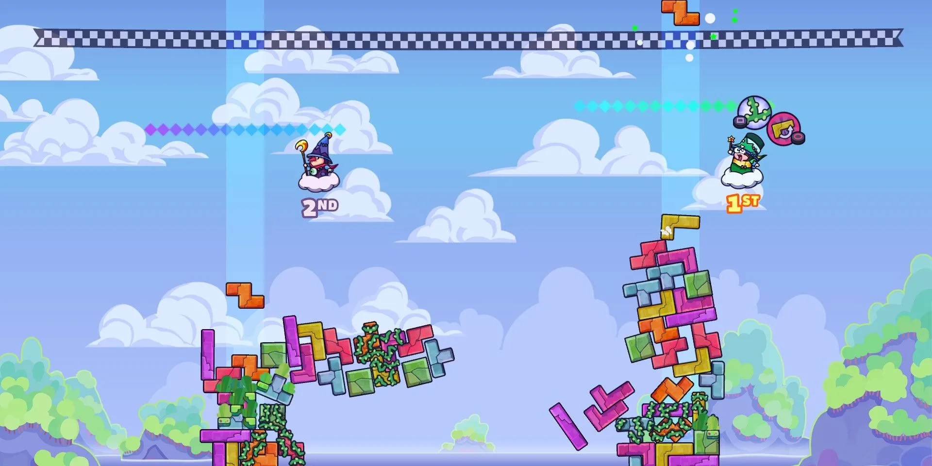 Các tòa tháp làm từ khối hình học đang đổ sập trong game Tricky Towers