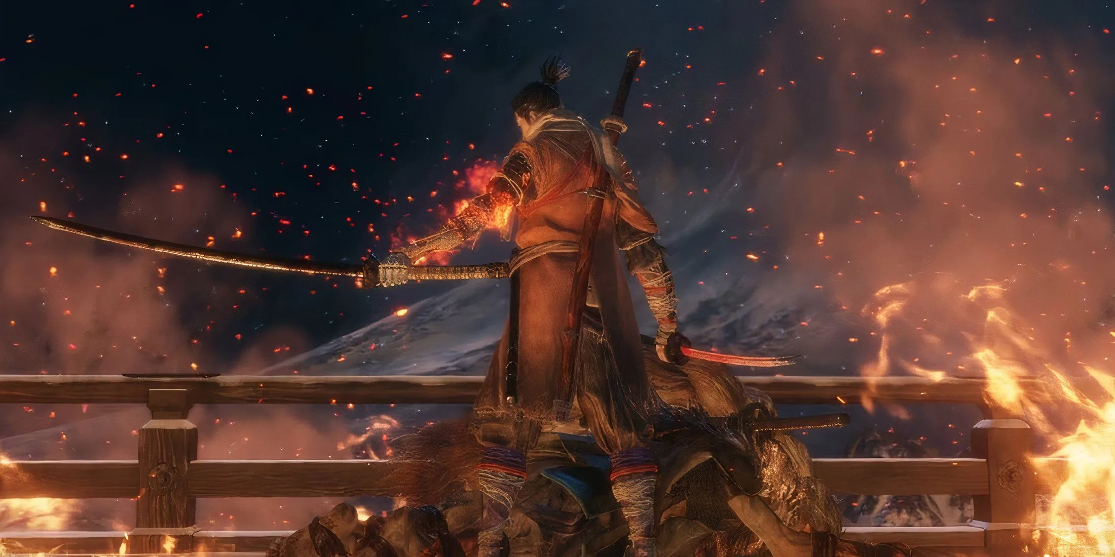 Cảnh kết thúc Shura trong Sekiro: Shadows Die Twice, một trong các kết thúc game