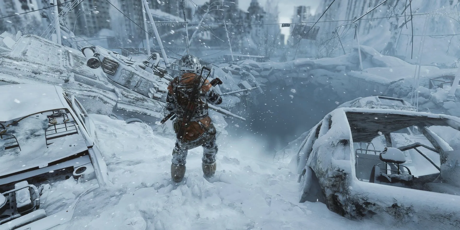 Cảnh mùa đông khắc nghiệt trong game bắn súng Metro Exodus