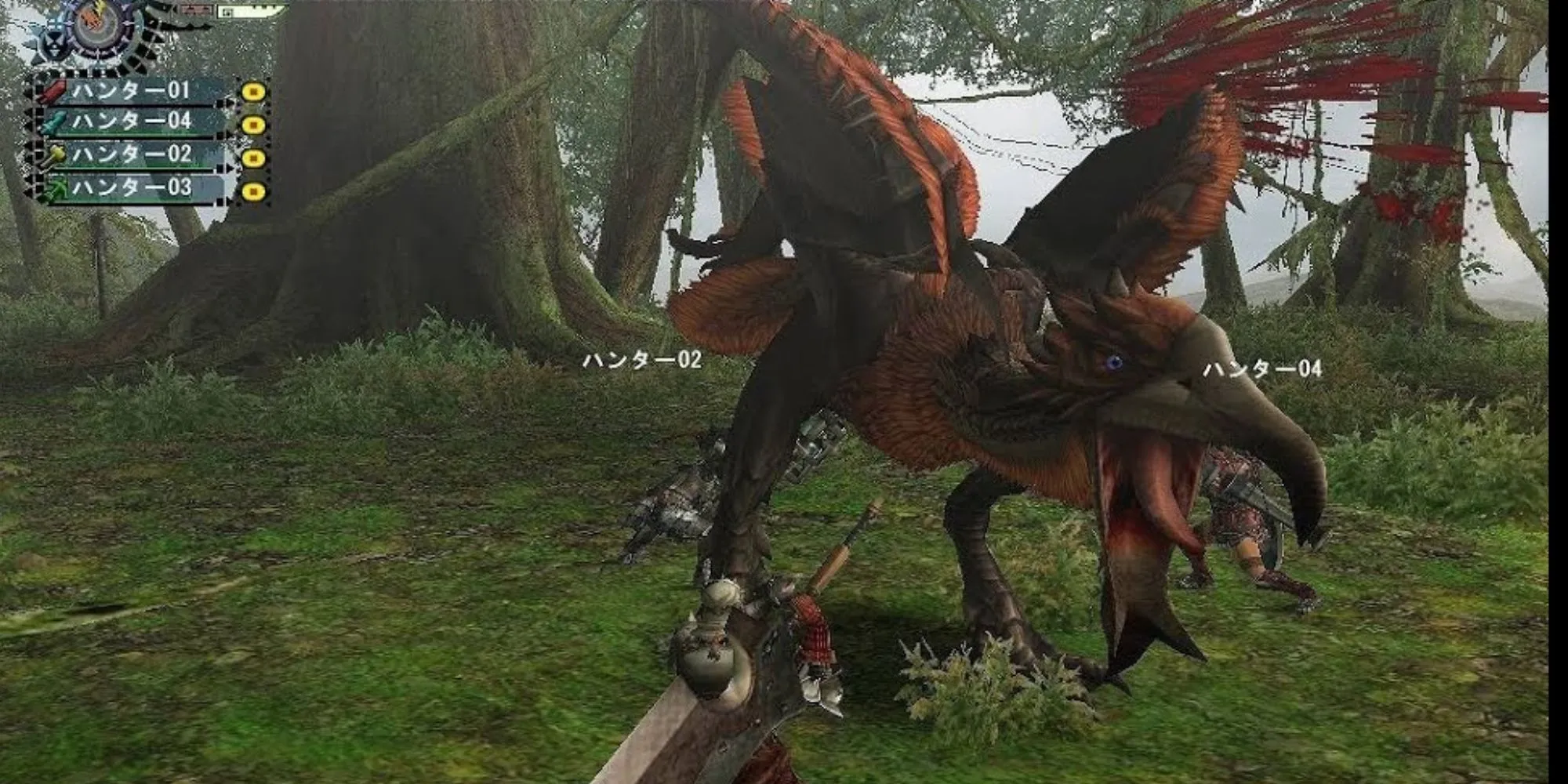 Cảnh săn quái vật trong Monster Hunter phiên bản PS2, game khởi nguồn của dòng game cày cuốc đỉnh cao.