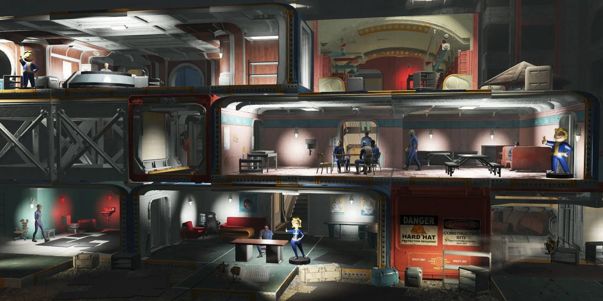 Cảnh xây dựng căn cứ Vault 88 trong game Fallout 4