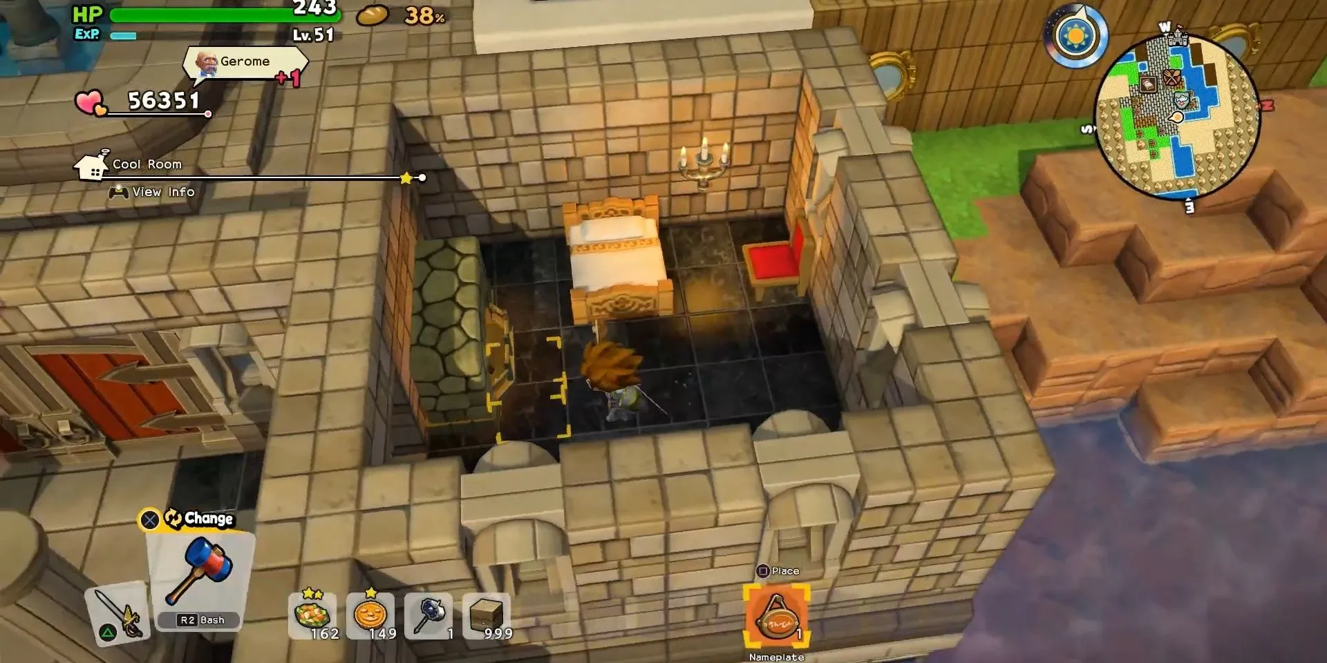 Cảnh xây dựng và trang trí phòng ngủ trong game Dragon Quest Builders 2