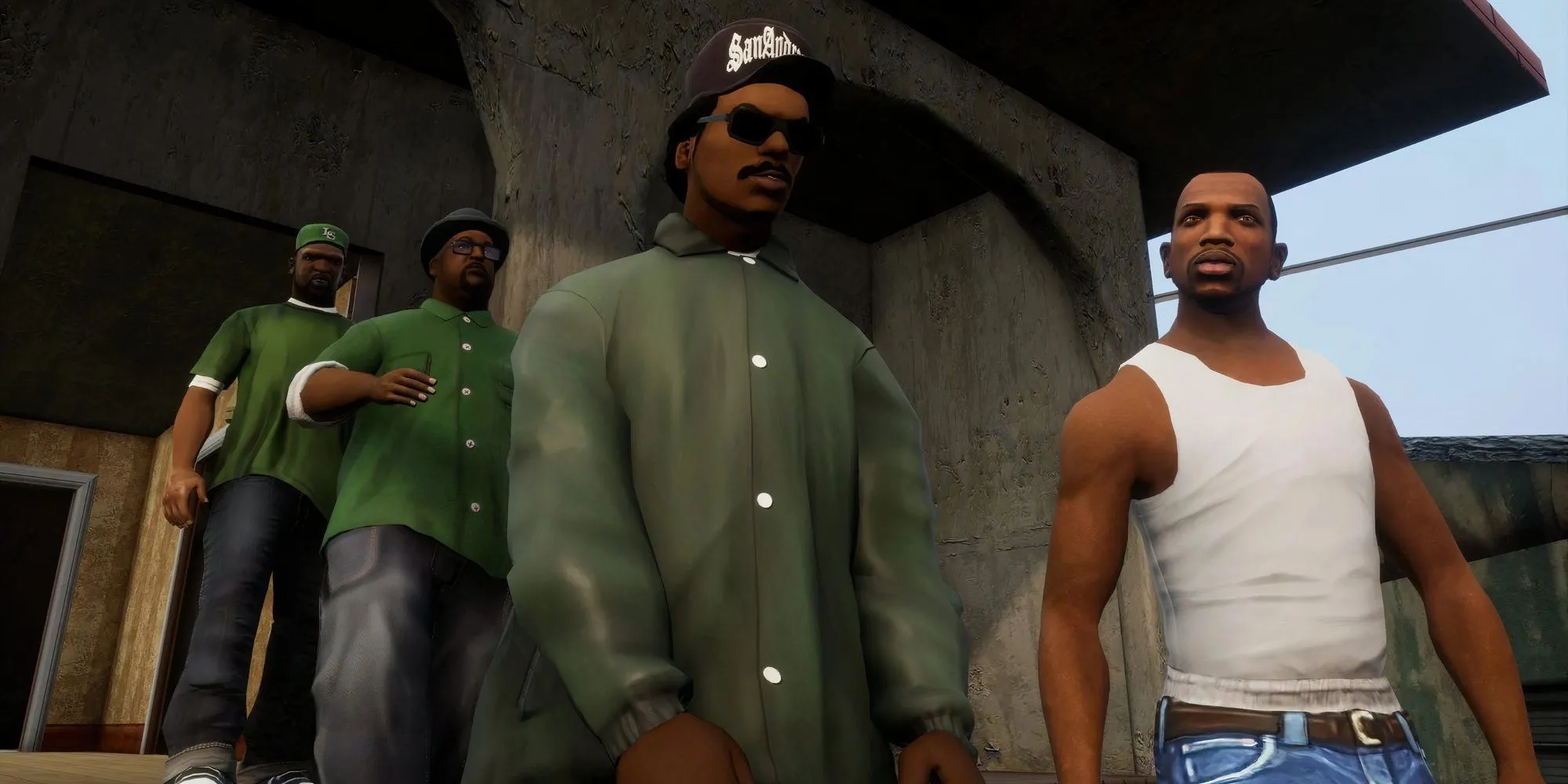 CJ và băng nhóm Grove Street Families trong Grand Theft Auto: San Andreas