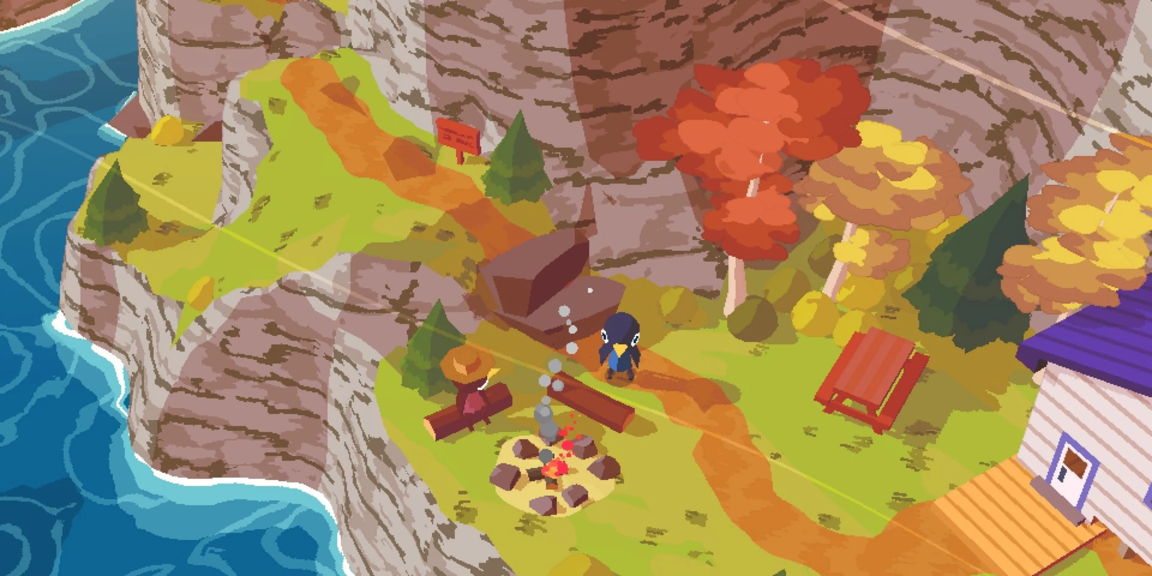 Cô chim cánh cụt Claire bắt đầu cuộc phiêu lưu leo lên đỉnh Hawk Peak trong game A Short Hike.