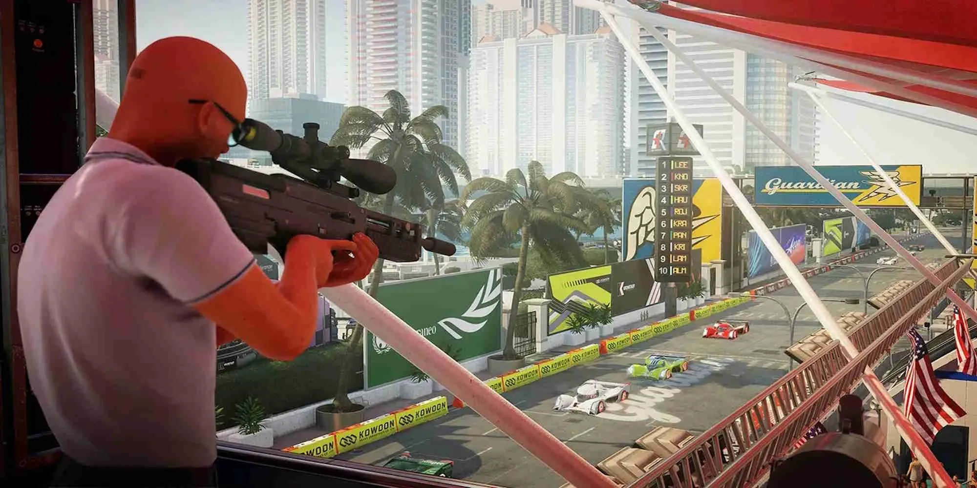 Đặc vụ 47 đang ngắm bắn trong game Hitman World of Assassination