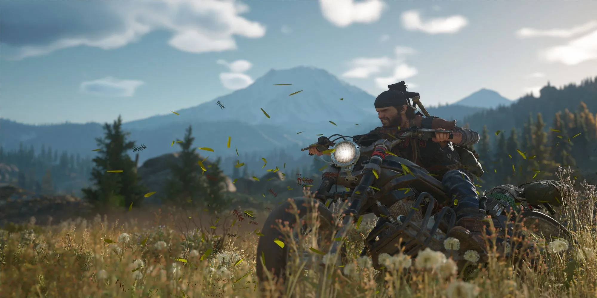Deacon St. John lái xe qua cánh đồng trong Days Gone