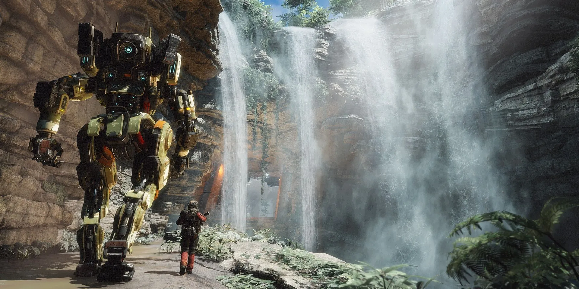 Đi cạnh người máy BT bên thác nước trong Titanfall 2