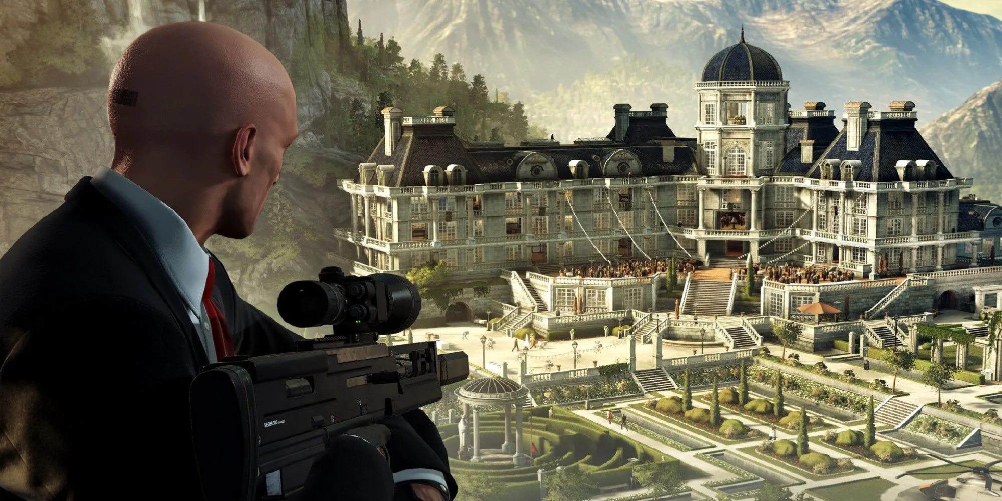 Điệp viên 47 cầm súng bắn tỉa trong Hitman World of Assassination