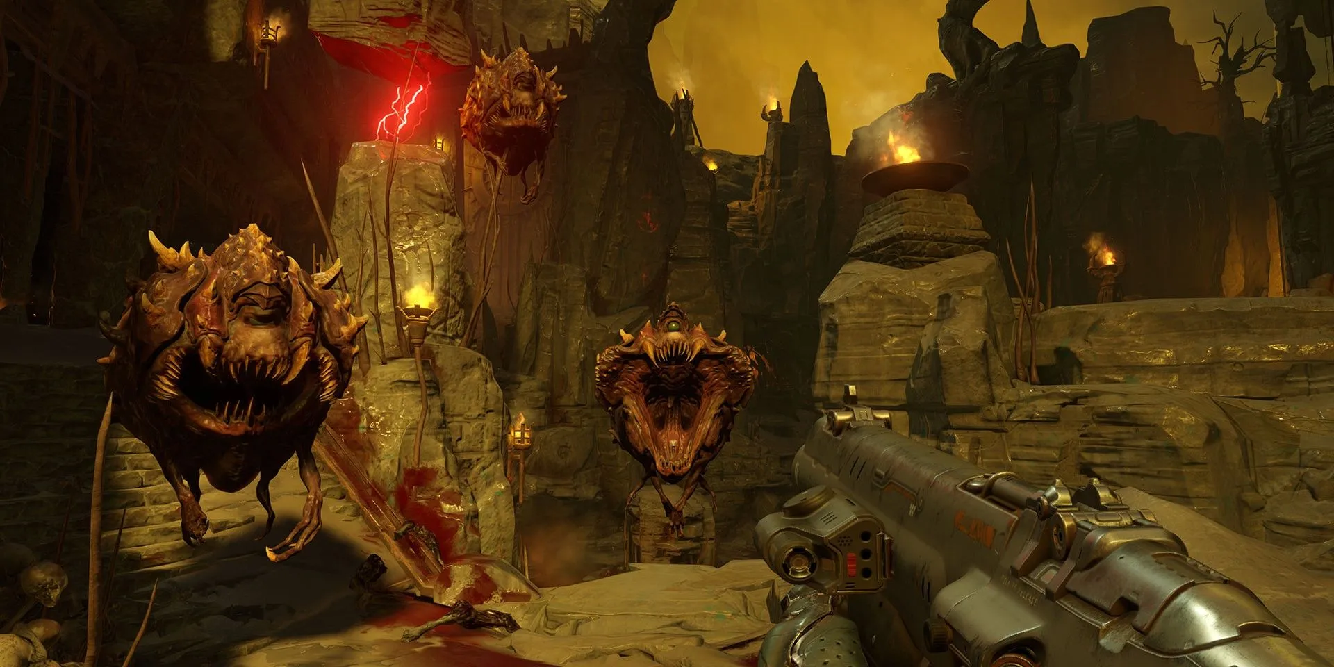 Đối mặt với vài con Cacodemons trong Doom 2016