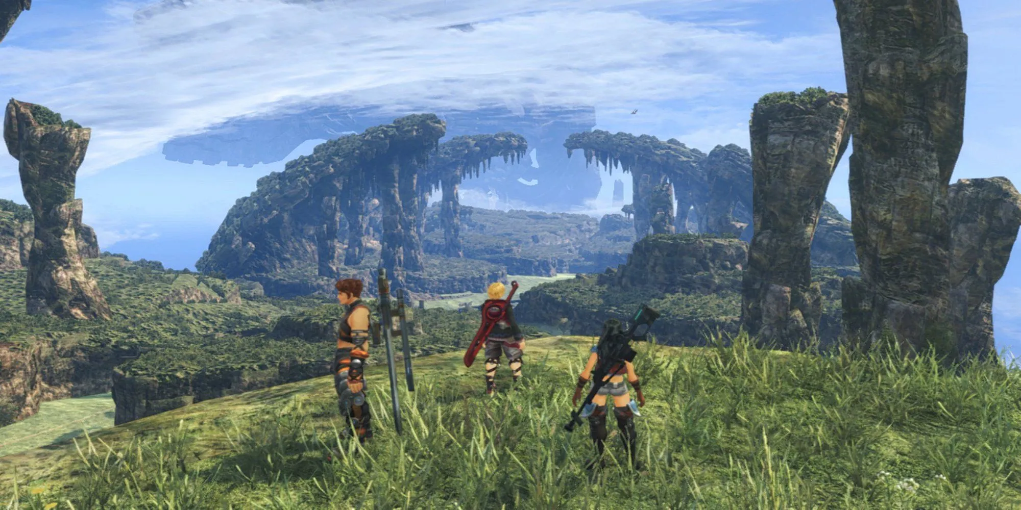Đội nhóm nhìn cảnh quan trước mắt (Xenoblade Chronicles: Definitive Edition)
