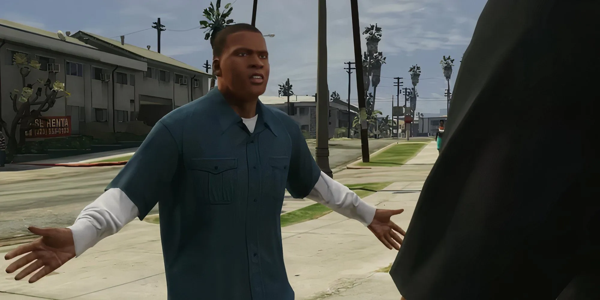 Franklin Clinton, một trong ba nhân vật chính của Grand Theft Auto 5, đang trò chuyện