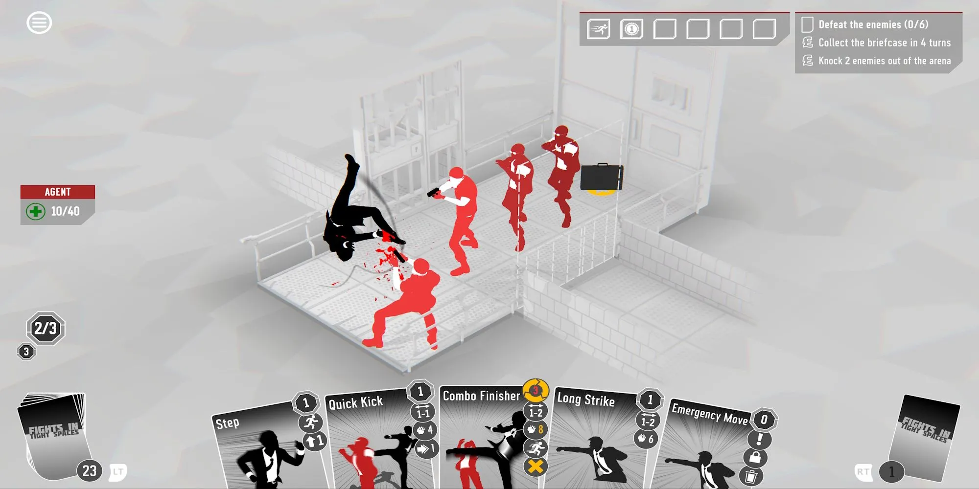 Gameplay Fights in Tight Spaces, thể hiện lối chơi chiến thuật xây dựng bộ bài