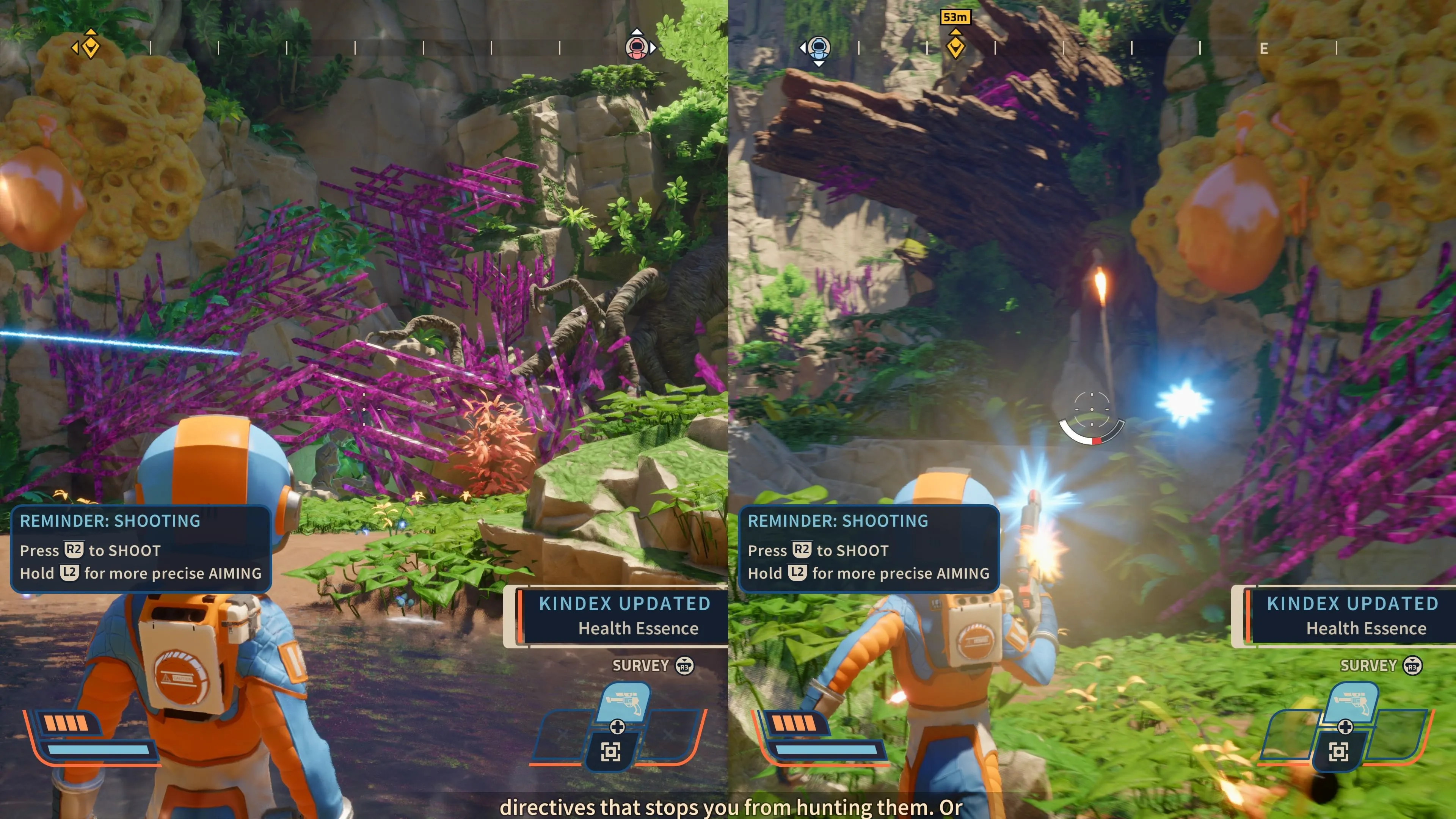 Giao diện chia màn hình trong chế độ co-op Revenge of the Savage Planet