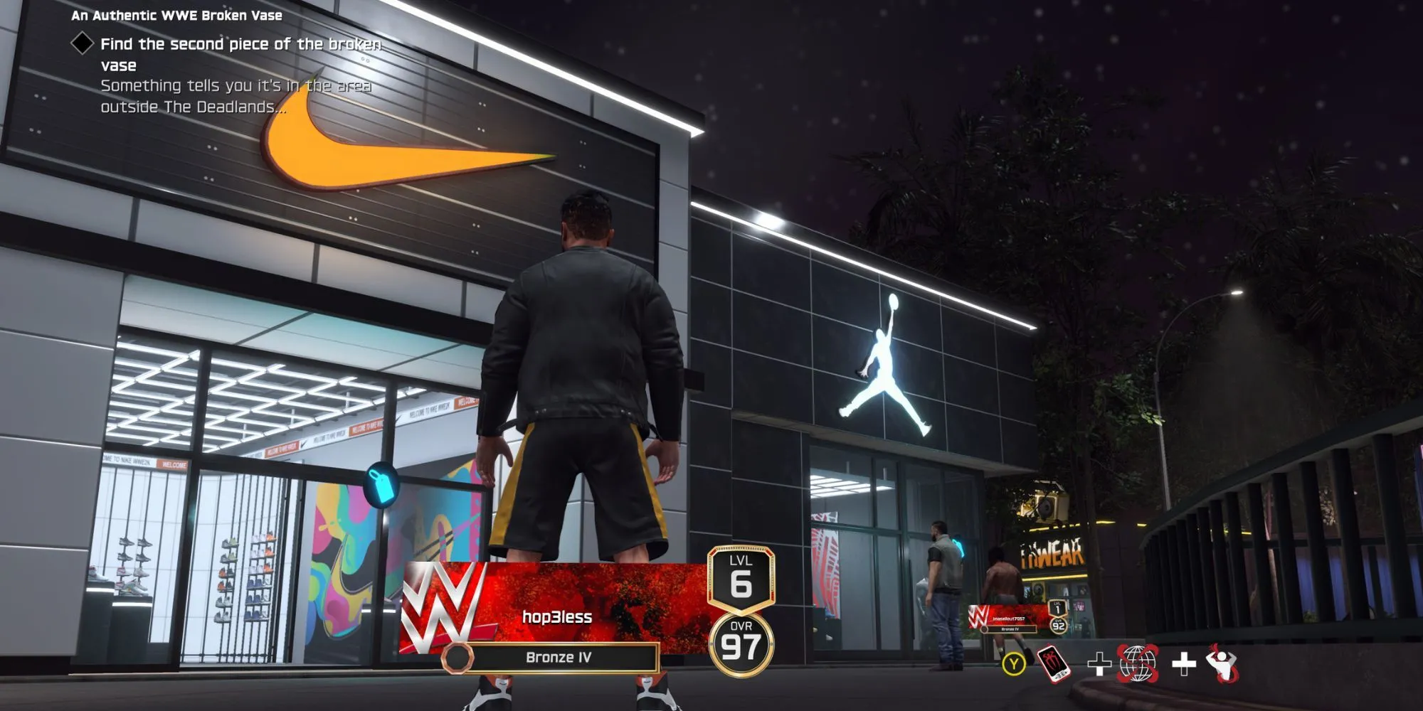 Giao diện mua sắm vật phẩm trong chế độ The Island của WWE 2K25, nơi người chơi có thể sử dụng VC