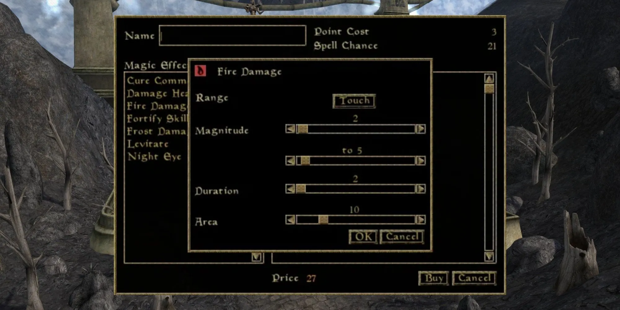 Giao diện tạo phép thuật phức tạp trong The Elder Scrolls III Morrowind