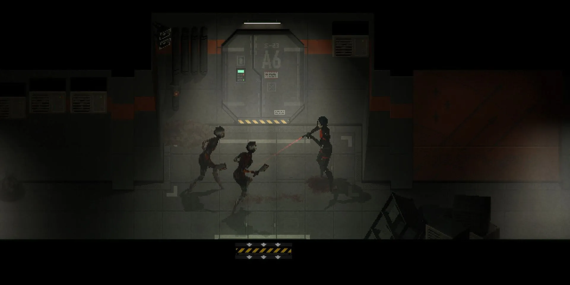 Góc nhìn khi người chơi nhắm bắn kẻ thù trong game kinh dị Signalis