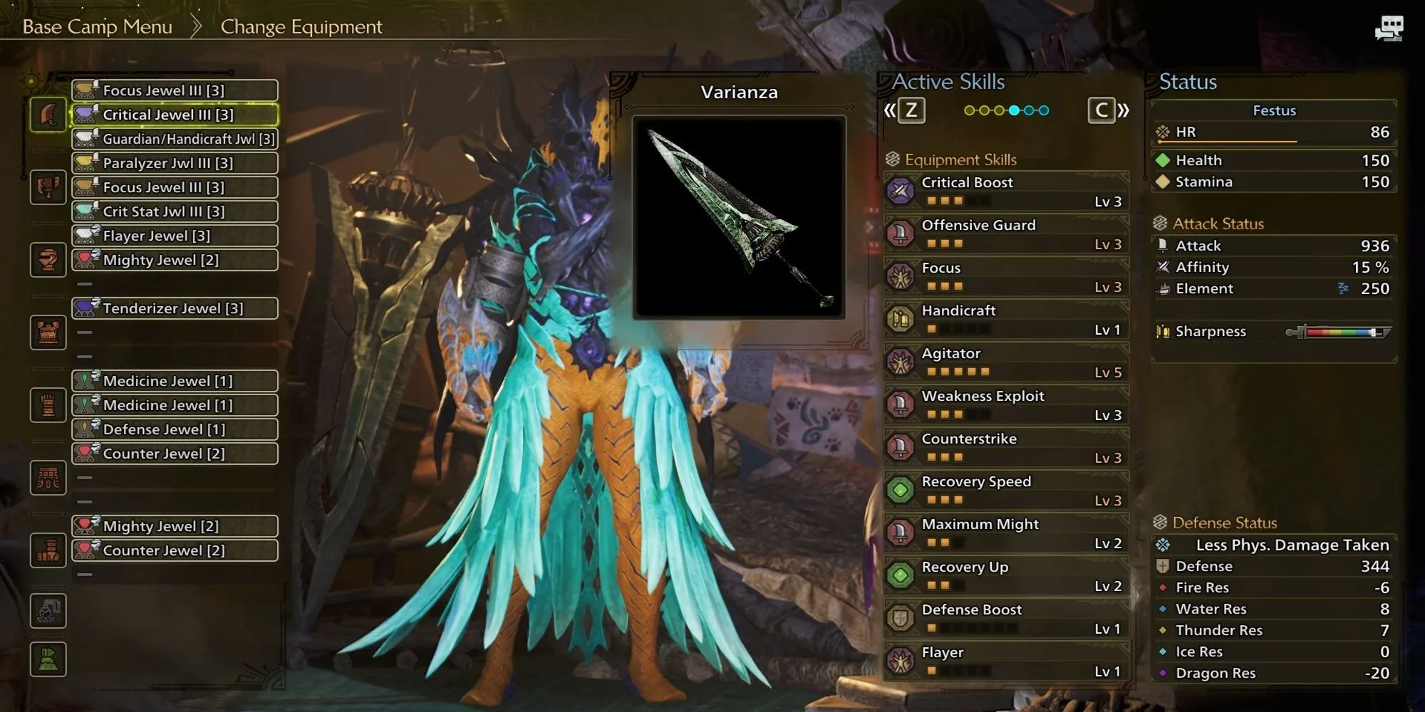 Greatsword Varanzia hiển thị trong menu vũ khí Monster Hunter Wilds