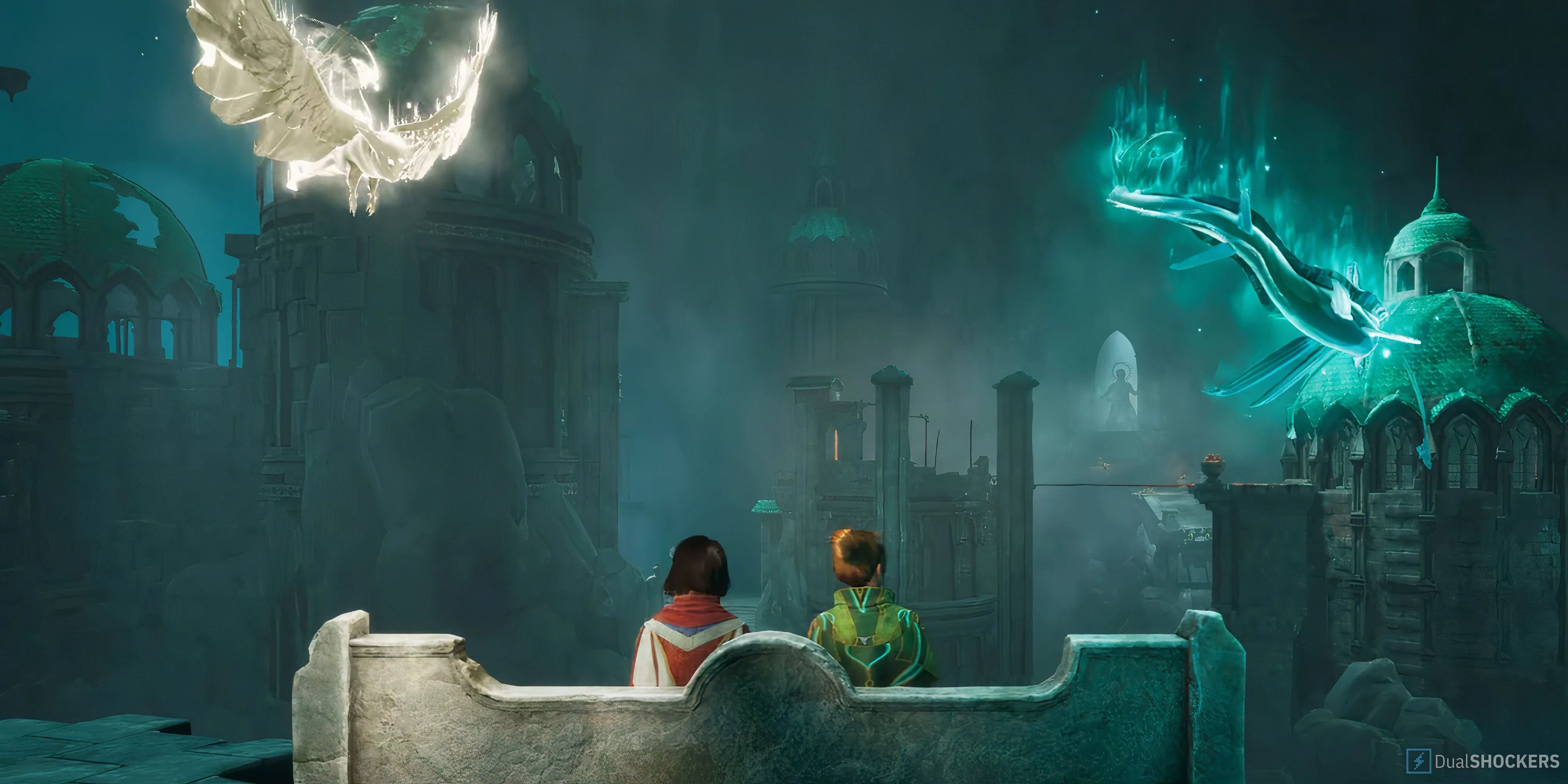 Hai nhân vật ngồi trên ghế dài trong game Split Fiction, minh họa game co-op trên Nintendo Switch 2