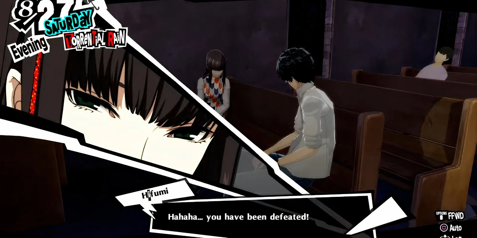 Hifumi đánh bại Joker trong trận Shogi ở Persona 5 Royal.
