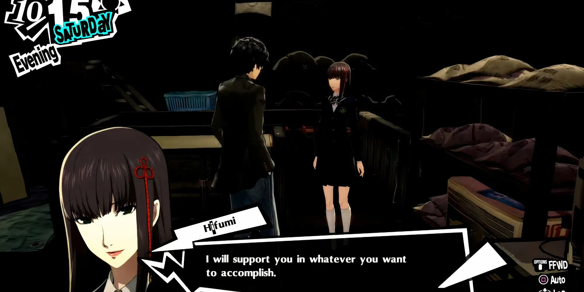 Hifumi gặp Joker trong phòng của anh ấy ở Persona 5 Royal.