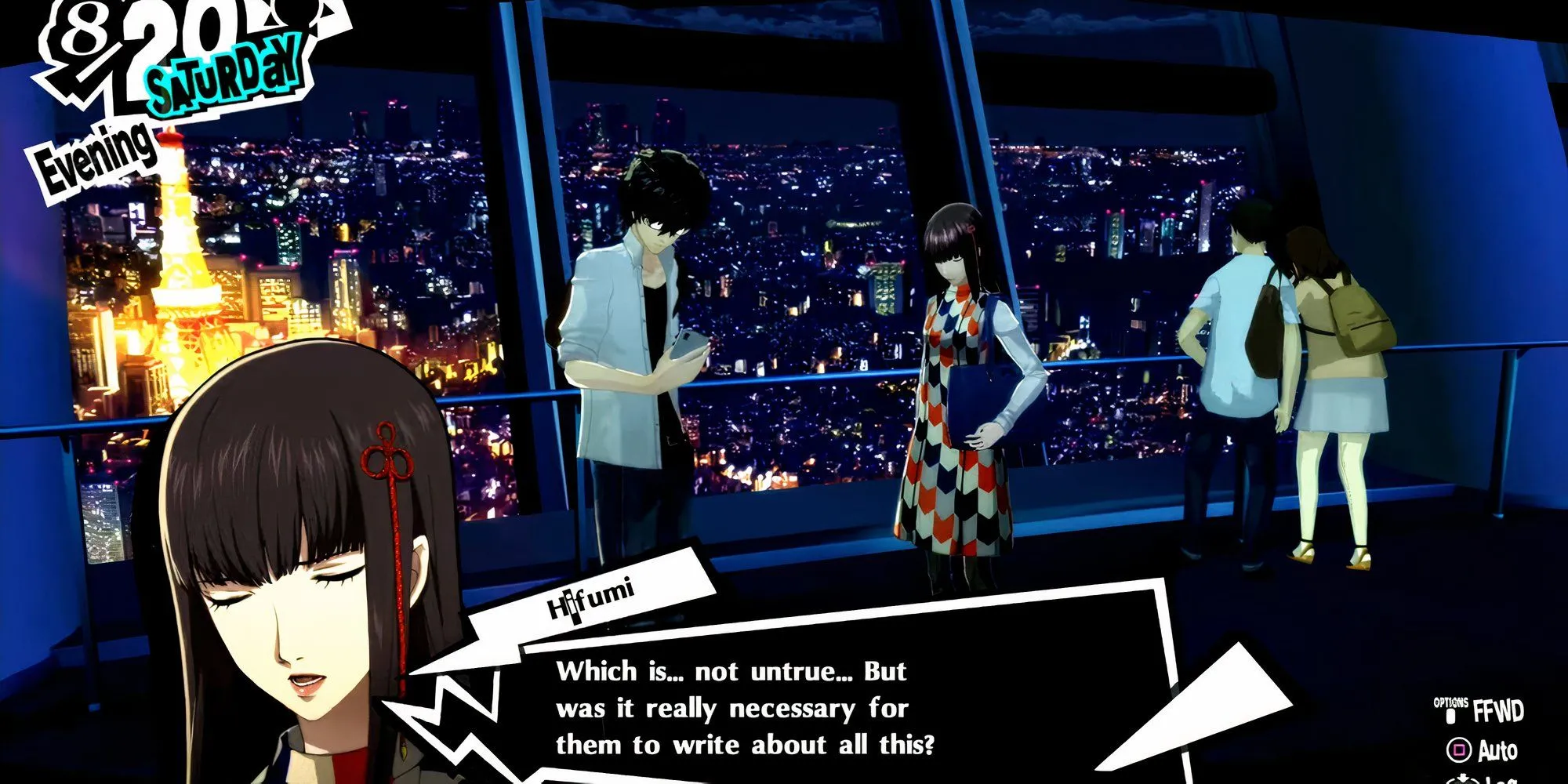 Hifumi kể cho Joker nghe về gia đình cô ấy trong Persona 5 Royal.