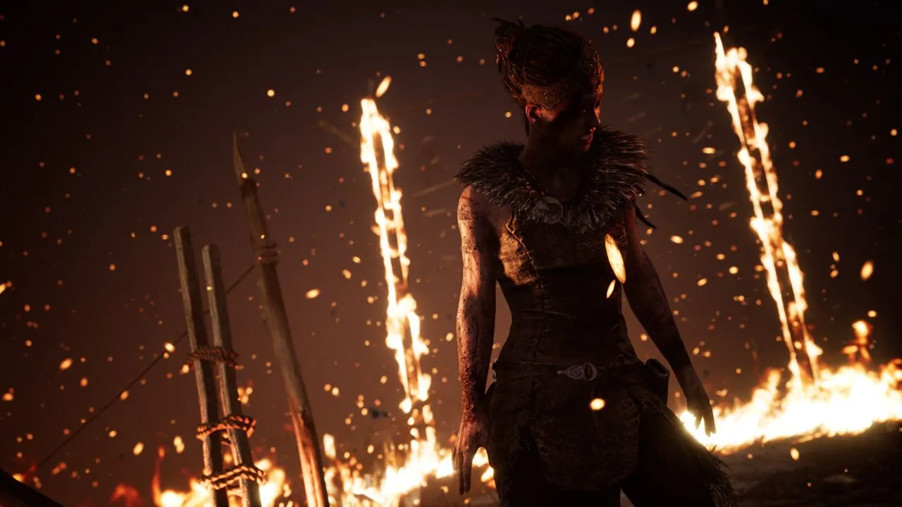 Hình ảnh cận cảnh nhân vật chính Senua trong Hellblade