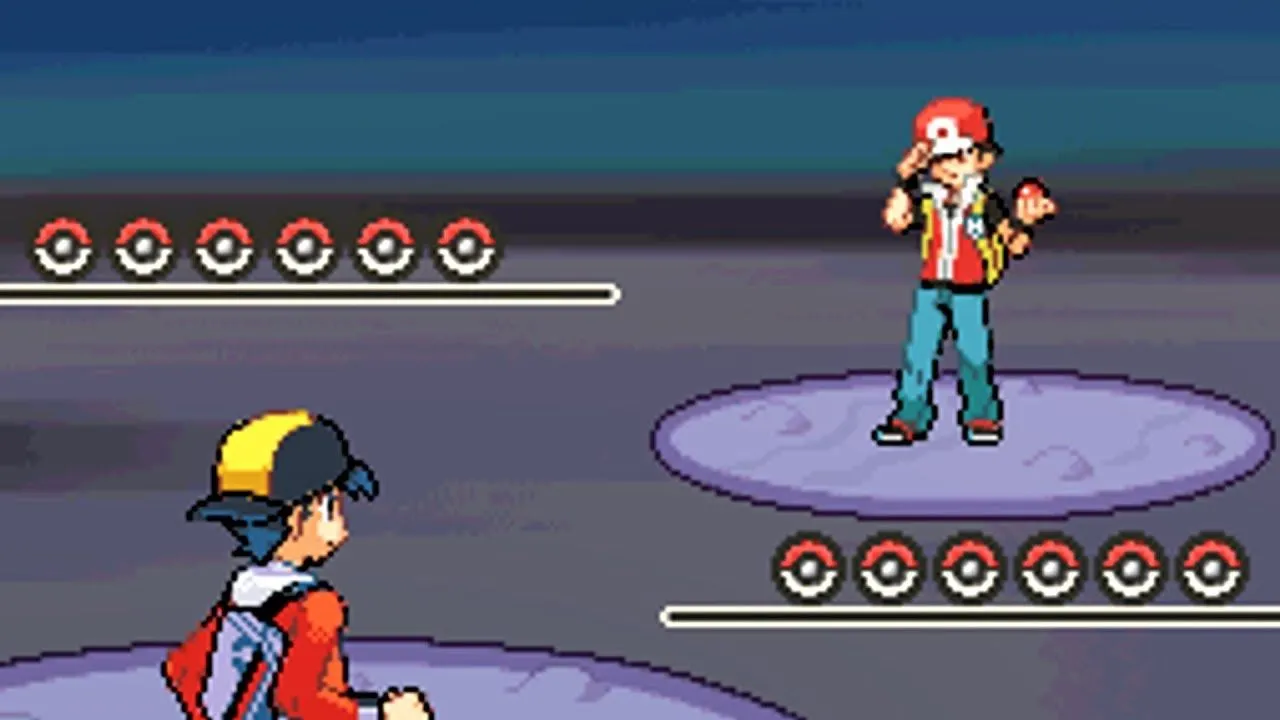 Huấn luyện viên Red trên đỉnh Silver Mount trong Pokémon HeartGold SoulSilver
