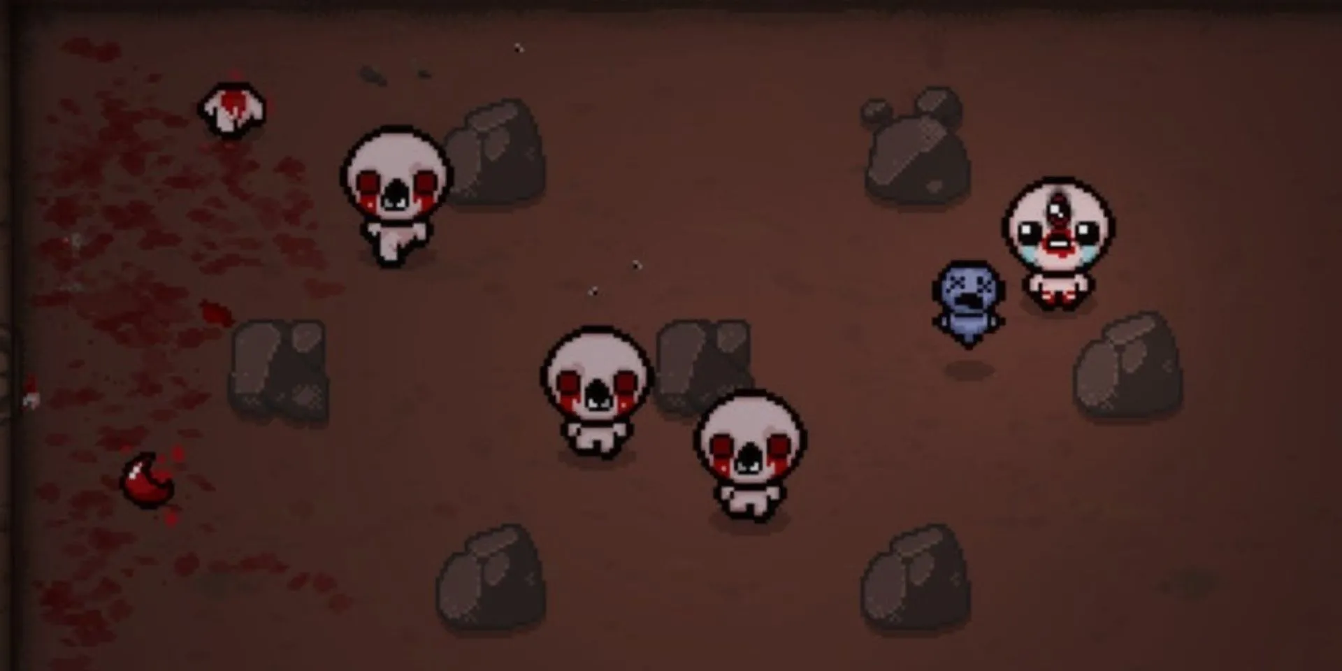 Isaac cùng một vài kẻ địch Gaper trong game Binding of Isaac: Rebirth
