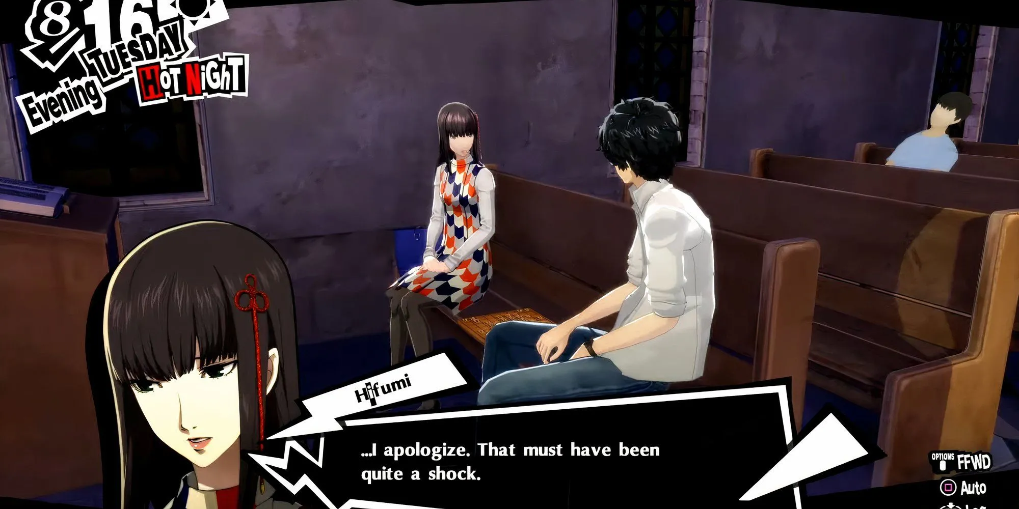 Joker nói chuyện với Hifumi sau khi gặp mẹ cô ấy trong Persona 5 Royal.