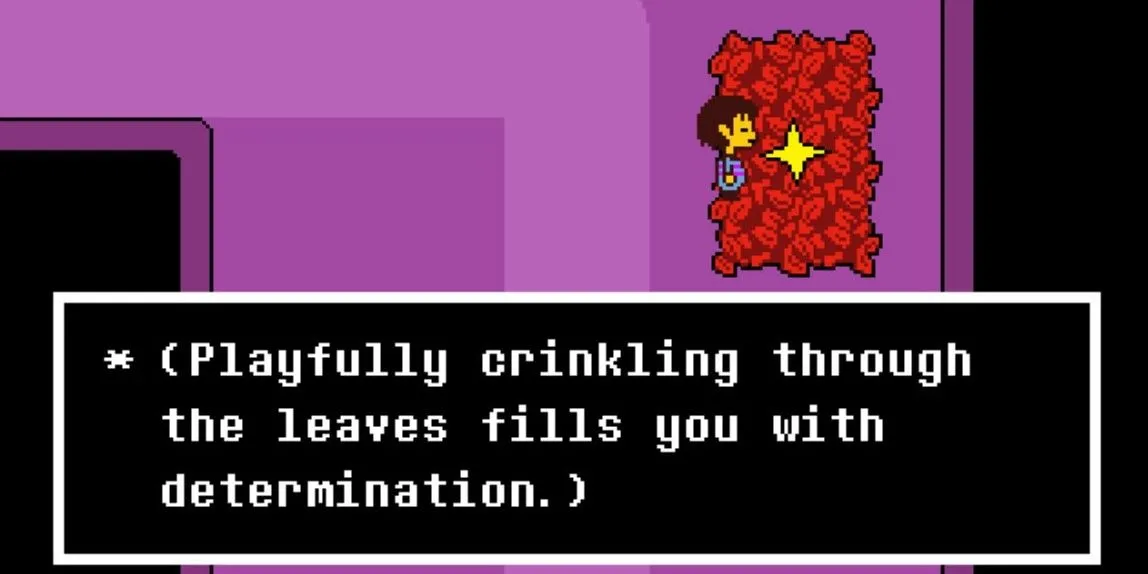 Lưu game tại đống lá khô trong khu vực đầu của game Undertale