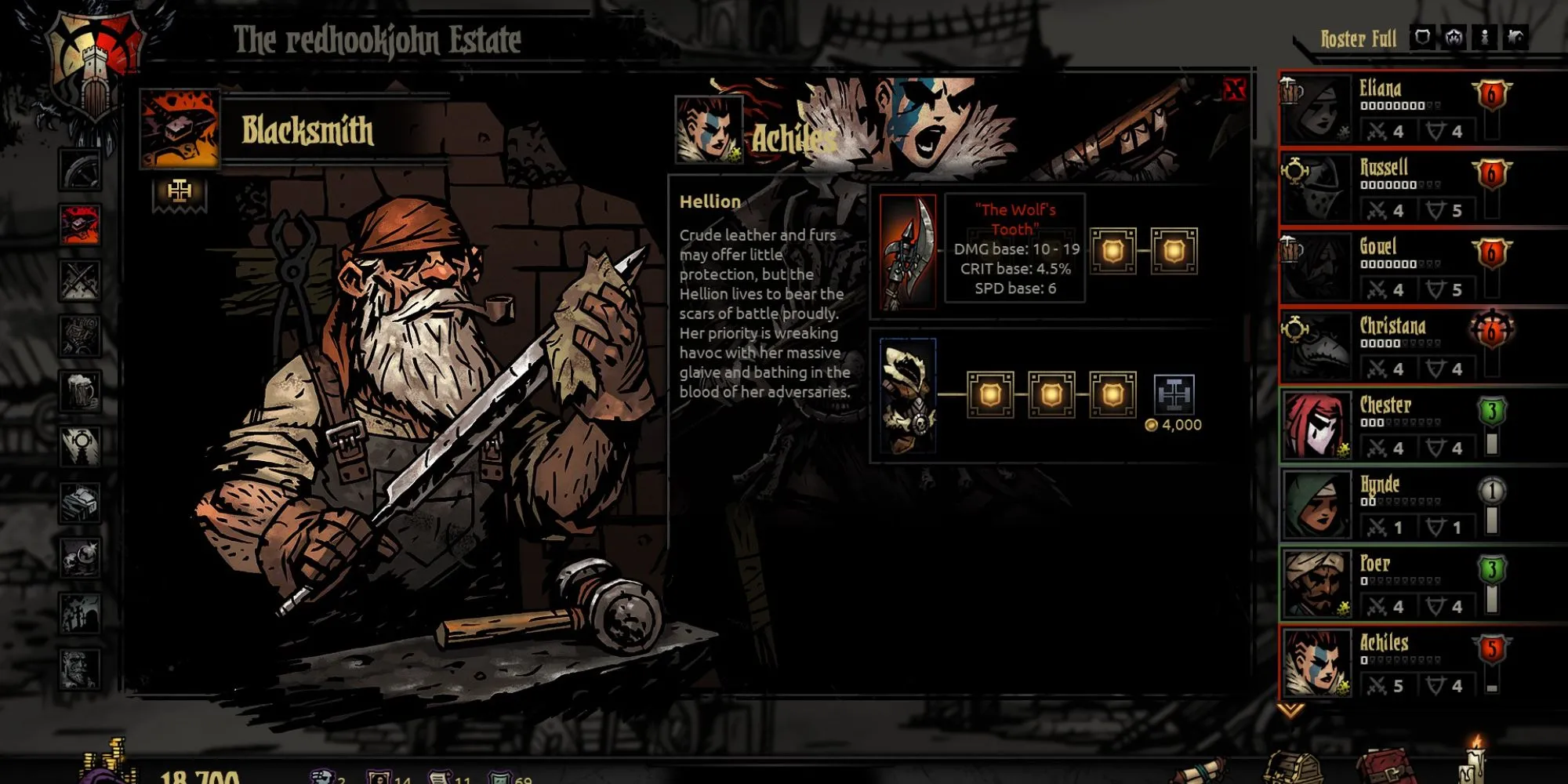 Màn hình giao diện lò rèn Darkest Dungeon
