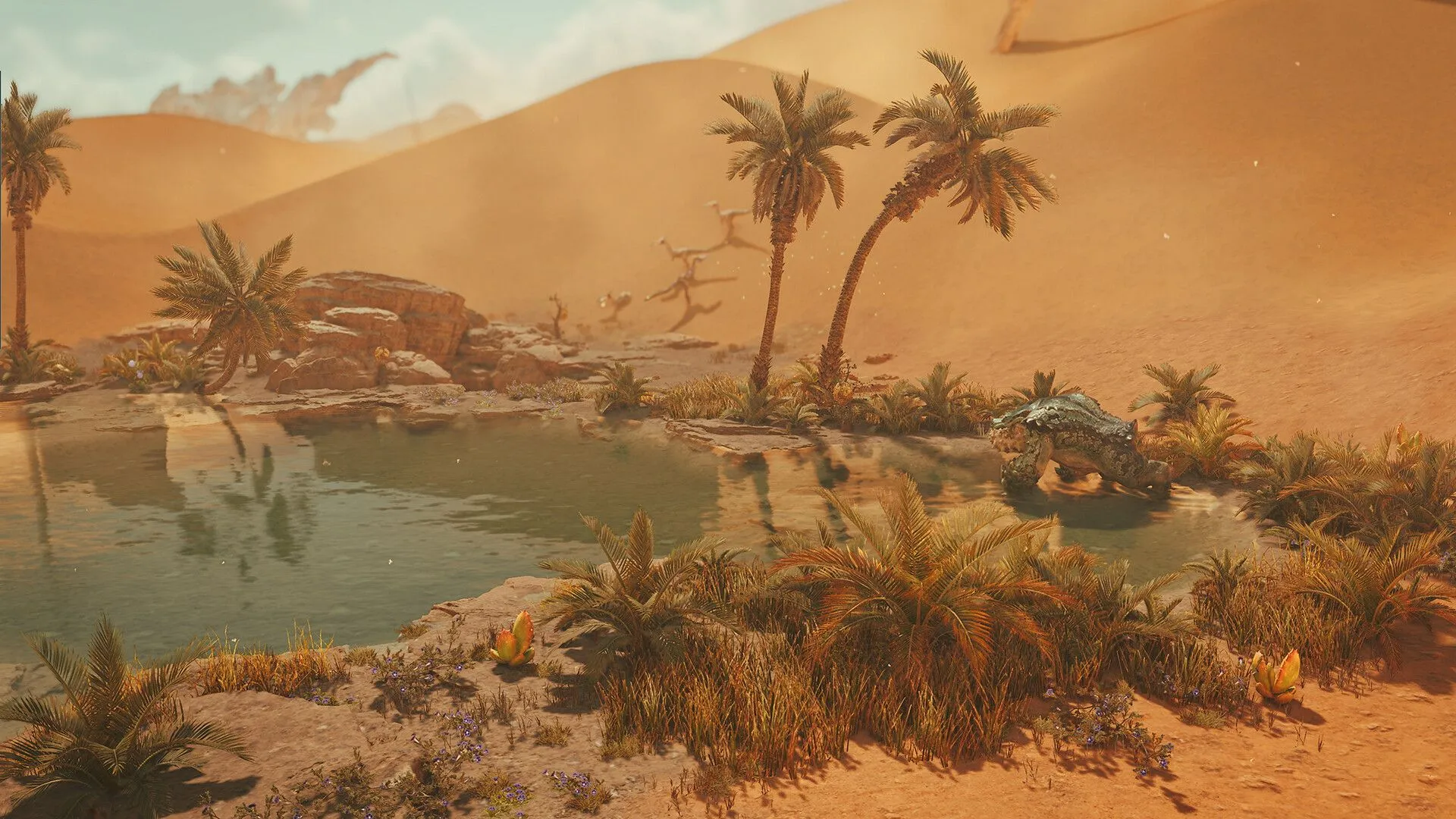 Minh họa thế giới mở rộng lớn và hệ sinh thái đa dạng trong game Monster Hunter Wilds