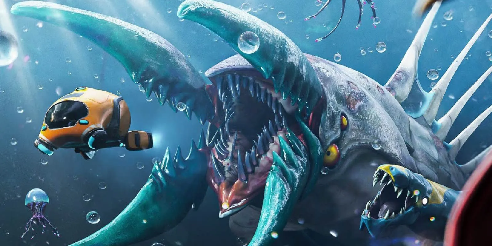 Một Leviathan tấn công tàu ngầm trong Subnautica: Below Zero.