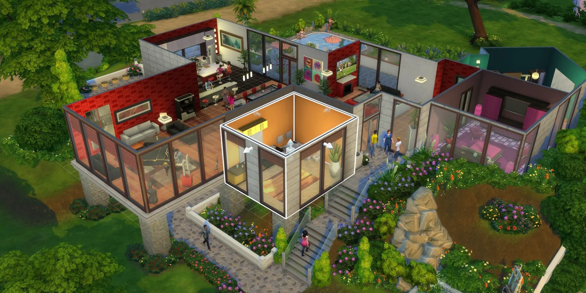 Người chơi đang thay đổi kiến trúc và trang trí ngôi nhà trong game The Sims 4