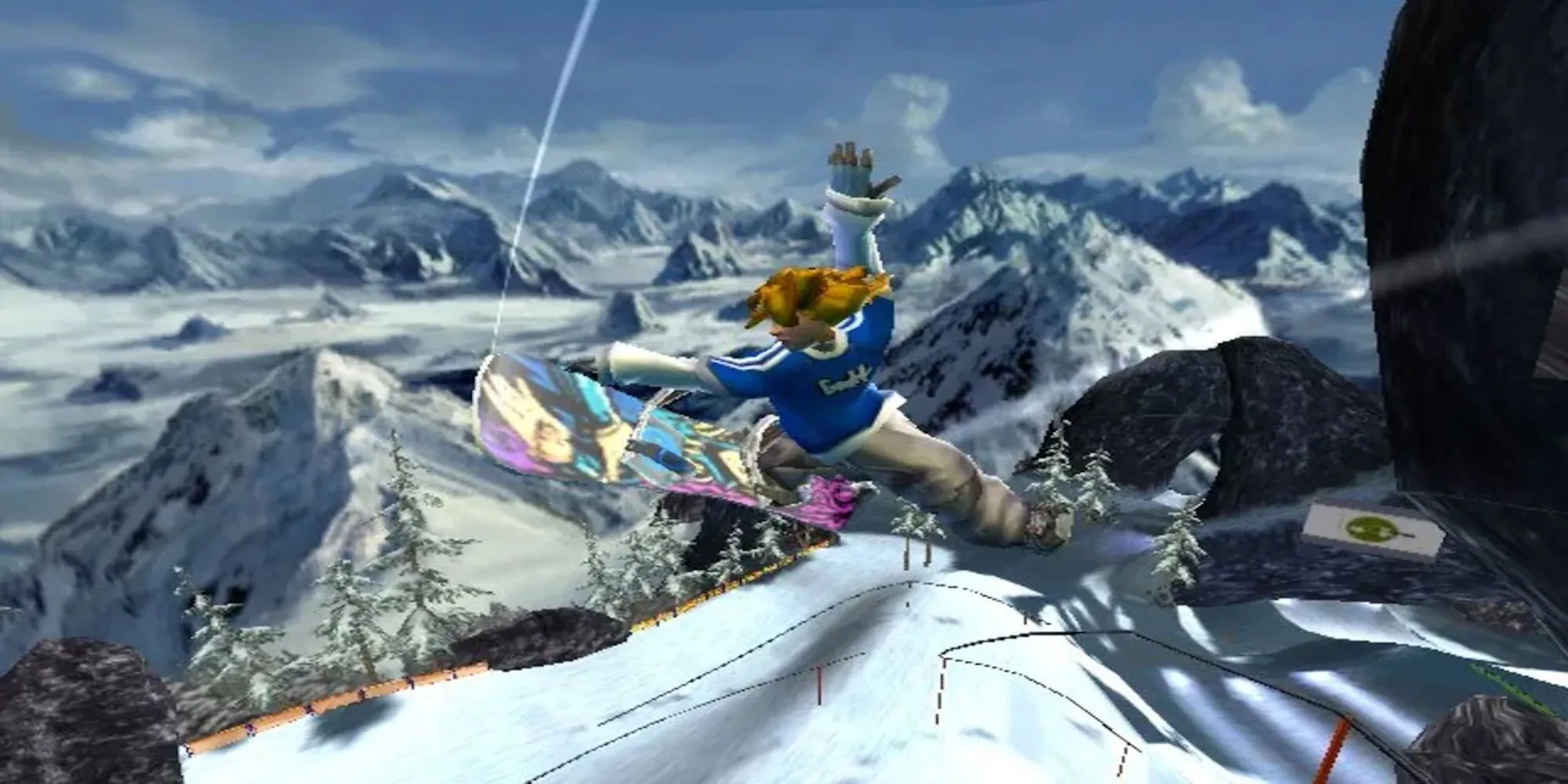 Người chơi đang thực hiện cú trick trên ván trượt tuyết trong game SSX 3
