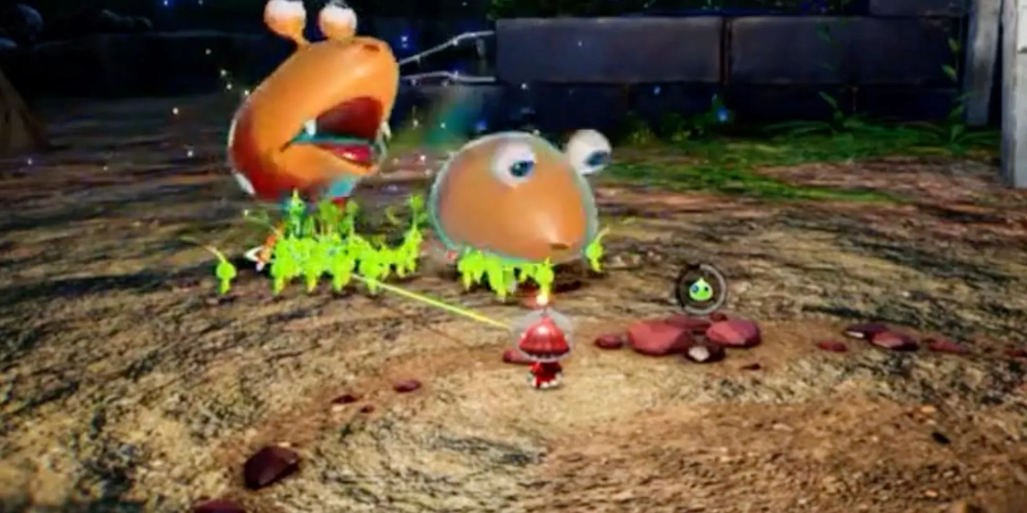Người chơi điều khiển Pikmin phát sáng làm choáng kẻ thù trong game chiến thuật giải đố Pikmin 4.