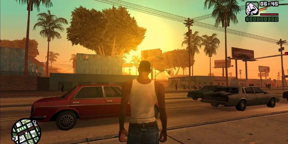 Nhân vật CJ trong Grand Theft Auto San Andreas trên đường phố Los Santos
