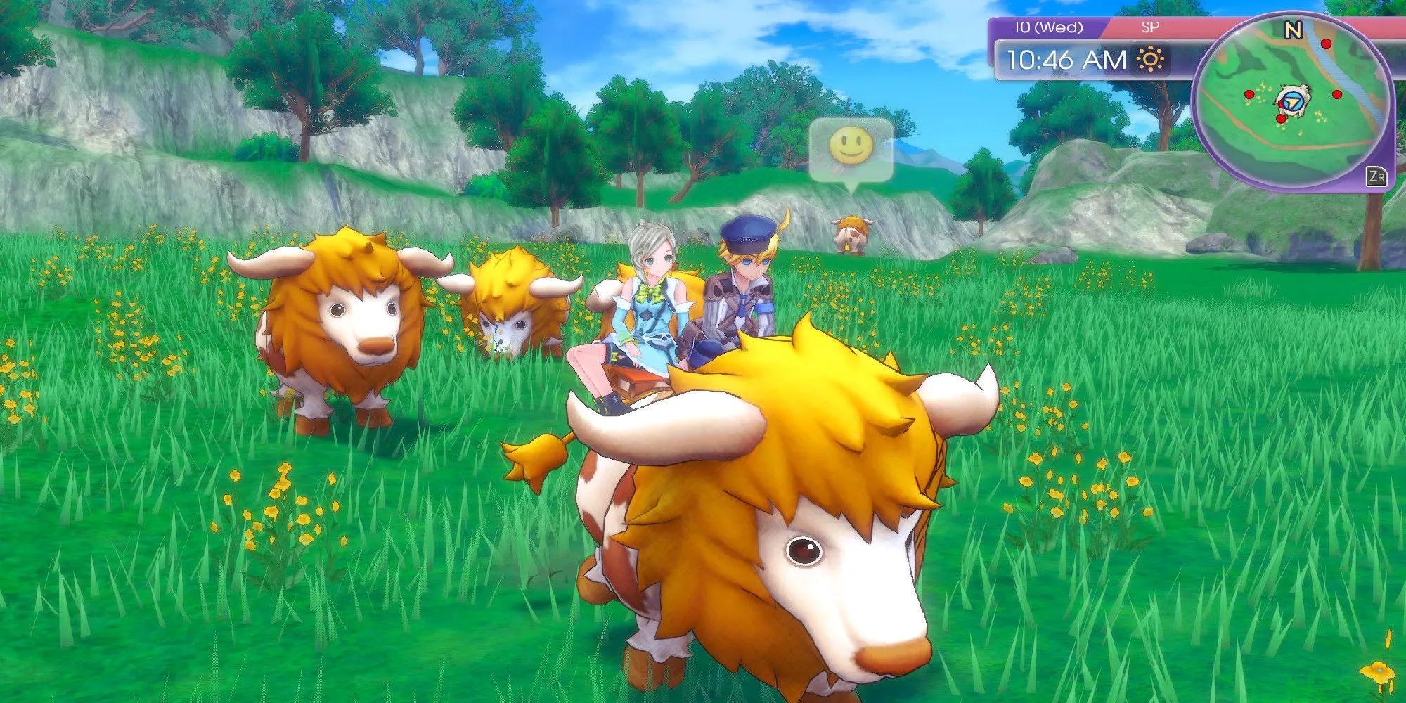 Nhân vật cưỡi bò trong Rune Factory 5, thể hiện sự kết hợp giữa cuộc sống nông trại cozy và phiêu lưu RPG, với nội dung endgame đa dạng như mê cung Rigbarth.