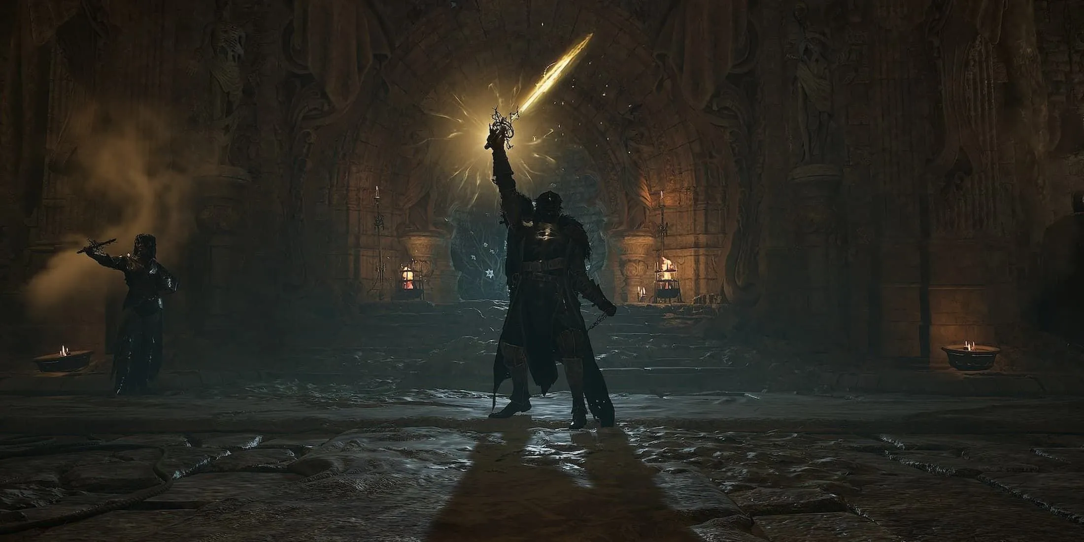 Nhân vật Hiệp sĩ Bóng tối với bộ giáp ánh sáng trong Lords of the Fallen