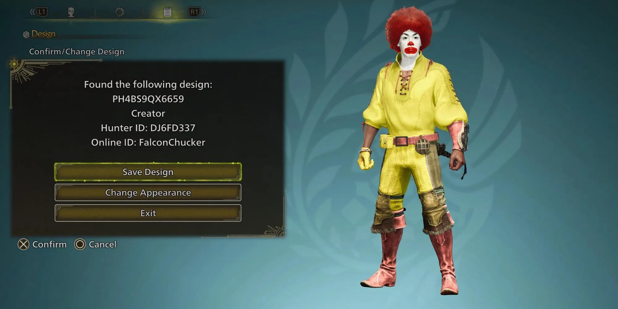 Nhân vật Ronald McDonald trong game Monster Hunter Wilds