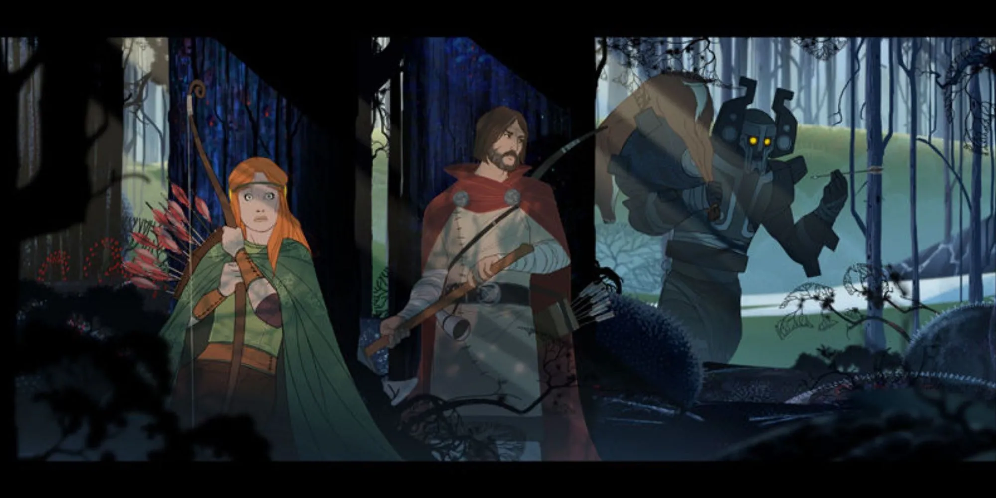 Nhân vật trong The Banner Saga trốn tránh một người khổng lồ