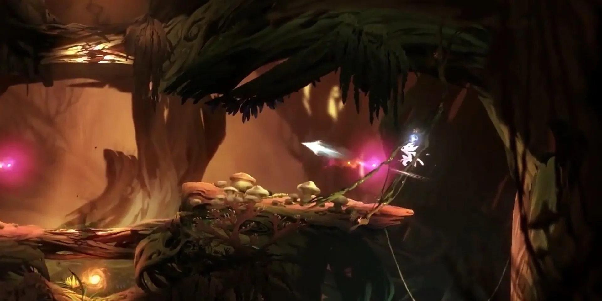 Ori chuẩn bị thực hiện động tác Bash trong Ori and the Blind Forest